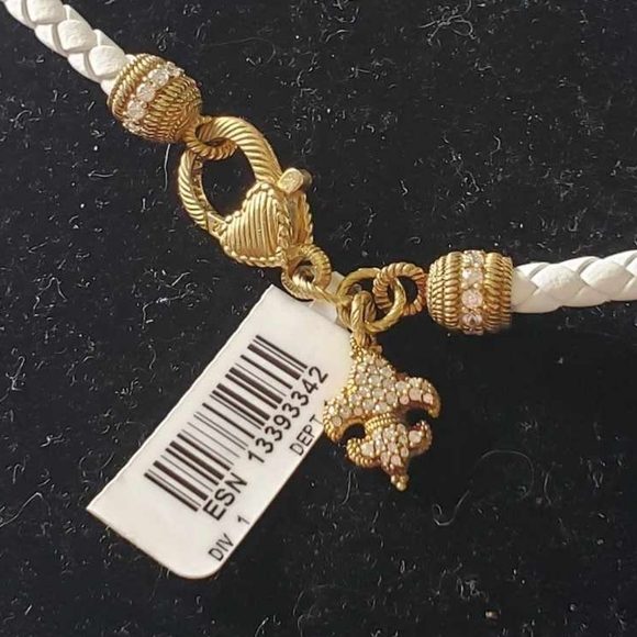 Judith Ripka 925 silver, Leather Verona Rope w/ Rare Fleur de Lis Charm - Picture 12 of 16